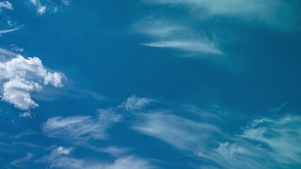 Wall Mural - Blue sky white clouds. Puffy fluffy white clouds. Cumulus cloud cloudscape timelapse. Summer blue sky time lapse. Nature weather blue sky. White clouds background. Cloud time lapse , video loop