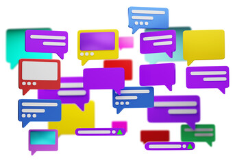 Poster - Speech bubbles. Dialog clouds. Speech bubbles background. Concept of communication on social networks. Dialog bubbles from messengers. Speech notifications. Texture messages. 3d image