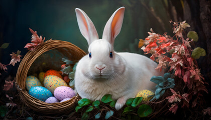 Wall Mural - easter bunny with eggs