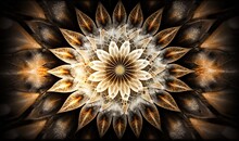  A Computer Generated Image Of A Flower In Brown And White Colors With A Black Background And A Yellow Center In The Middle Of The Image.  Generative Ai