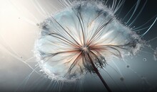  A Dandelion With A Blue Sky And White Clouds In The Background And Water Droplets On The Dandelion's Petals And The Petals.  Generative Ai
