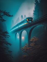  Train travels on bridge over the river 