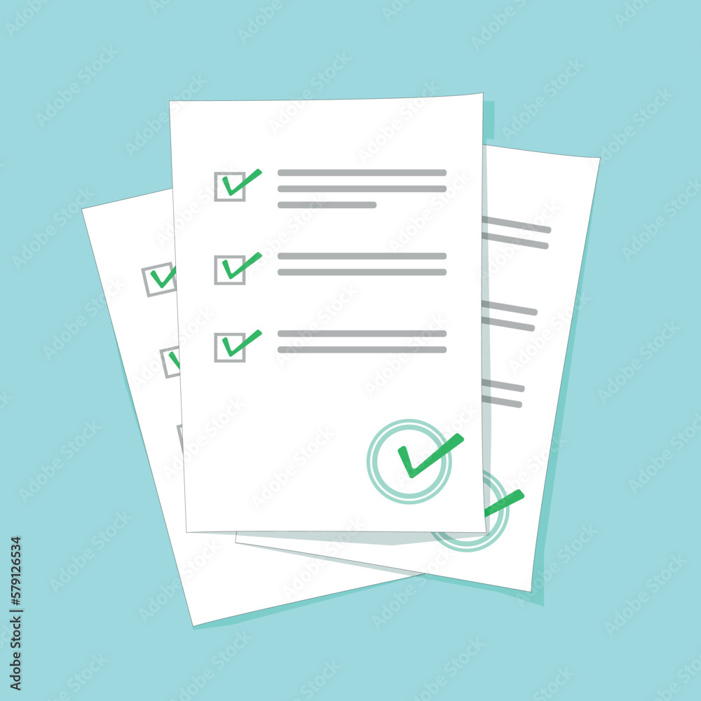Paper document. Form for exam with checklist. Paperwork with test ...