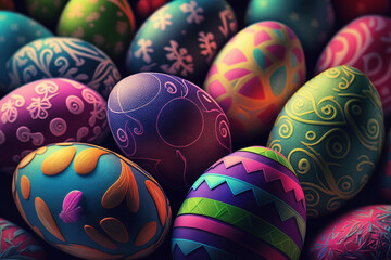 Colorful easter eggs decorated with colours background