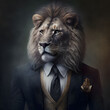 A lion dressed in a formal business suit digital art