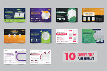 Wall Mural - Online business conference flyer template bundle or technology conference event social media banner layout. live webinar invitation banner design. 