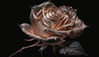 Rose gold rose flower with black leaves isolated on a dark black background Generative AI illustration