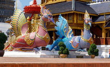 Mae Taeng District, Chiang Mai Province, Thailand - 12 October 2022 : Big Colorful Bird Statue Sitting At Wat Den Saleesri Muang Gan (Wat Ban Den)