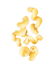 Wall Mural - Macaroni closeup in the air closeup isolated on white backgrund