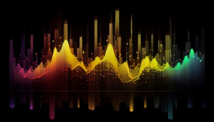 Poster - abstract colorful sound wave on black background, Generative AI
