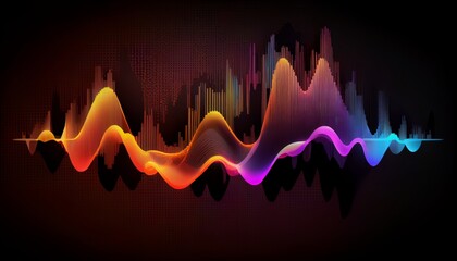 Poster - Abstract colorful sound wave on dark background. Generative AI illustration for your design