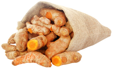 Wall Mural - Turmeric in sack bag