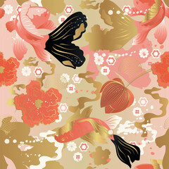 Wall Mural - Seamless vector pattern with Japanese theme. Asian background.