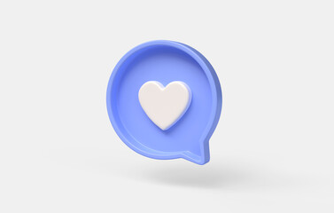 Poster - 3d notification heart icon on blue speech bubble.social media graphic element. illustration isolated on white background. 3d rendering
