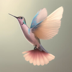 Wall Mural - Generative AI: pink hummingbird flying on a neutral background