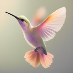 Wall Mural - Generative AI: pink hummingbird flying on a neutral background