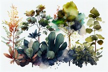 Plants And Trees, Watercolour Style Generative AI