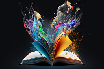 Open book with colors flying out of it, Open Book, Colors, Flying, Art, Illustration, generative ai, Creativity, Imagination, Inspiration, Education, Learning, Literature, Reading, Storytelling, 