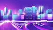 Vector neon colorful gradient illustration of of night avenue. Empty city place with no people or cars.
