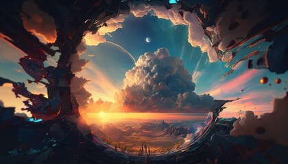 very beautiful fantastic another world. fantasy background. ai generated