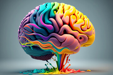 human brain made of colorful ink happiness and mental health