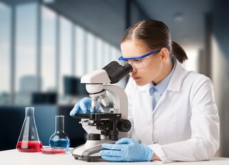 Wall Mural - Modern Research Laboratory: Scientist work with Microscope