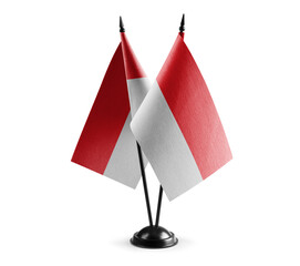 Small national flags of the Indonesia on a white background