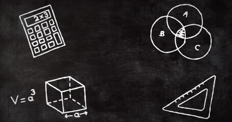Poster - animation of school items drawings on black background