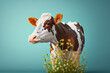isolated composition of cow with spring flowers. 