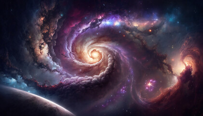 Wall Mural - a view from space to a galaxy - stars and nebula in space - space wallpaper - generative ai