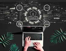 Cyber Security Theme With Person Using A Laptop Computer
