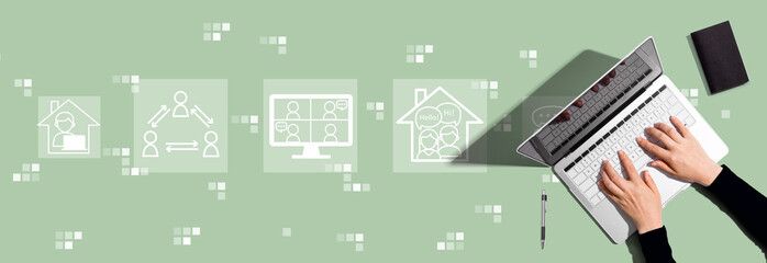 Online meeting theme with person using a laptop computer