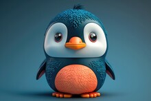 3D Cute Penguin Cartoon. Generative AI