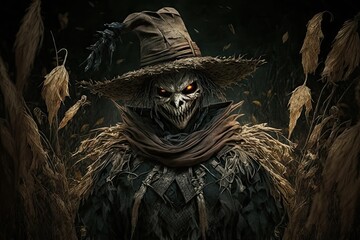 Wall Mural - a journey through nightmares: the curse of the witch scarecrow generative ai