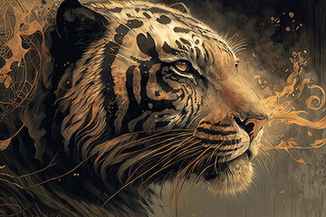 Wall Mural - captivating captivation: an enigmatic illustration of a legendary tiger generative ai