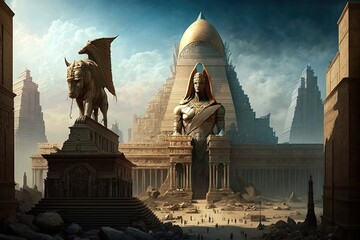 Wall Mural - The Unconquered Ancient Metropolis Generative AI