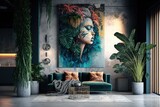 Fototapeta Boho - Modern loft interior living room design with plants - Generative AI illustration