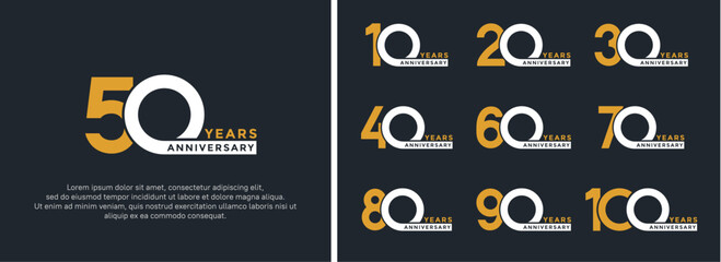set of anniversary logo style white and yellow color on dark background for special moment
