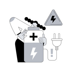 Poster - Safety battery abstract concept vector illustration. Charging safety, protected energy device, smartphone battery safe use and recycling, explosion hazard, non-rechargeable abstract metaphor.