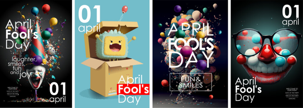 april 1, april fool's day. crazy funny illustrations of a laughing clown in a cap, a toy on a spring