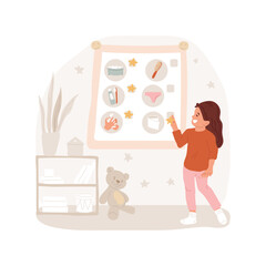 Poster - Checklist completing isolated cartoon vector illustration. Groomed child making marks, kid completes checklist with pleasure, people lifestyle, create healthy routine vector cartoon.