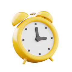 3d rendering yellow alarm clock icon symbol watch design illustration