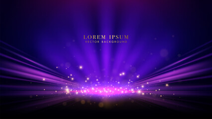 Wall Mural - purple rays and pink light beame with glitter light, sparkle glowing shiny dots effect, and bokeh de