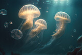 Fototapeta  - jellyfish under water created with Generative AI technology