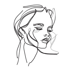 A minimalist depiction of a modern woman's portrait using a continuous line in an abstract style