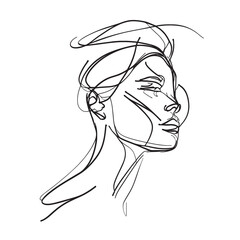 A minimalist depiction of a modern woman's portrait using a continuous line in an abstract style