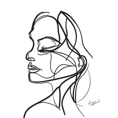 A minimalist depiction of a modern woman's portrait using a continuous line in an abstract style