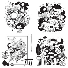 Sticker - cute doodle line art ,Cute doodle line art is a type of illustration style that involves using simple, thin lines to create whimsical and charming images.