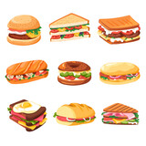 Fototapeta Łazienka - Sandwiches and snacks, fast food dishes and meals