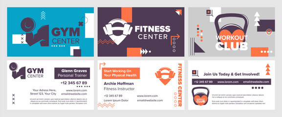Wall Mural - Business card design set for fitness center worker
